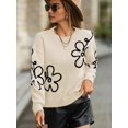 thumbnail image 6 of Women'S Off Shoulder Cable Knit Sweaters in Fall Pullover Cute Flower Crew Neck Long Sleeve Trendy Sweater Apricot Color M, 6 of 10