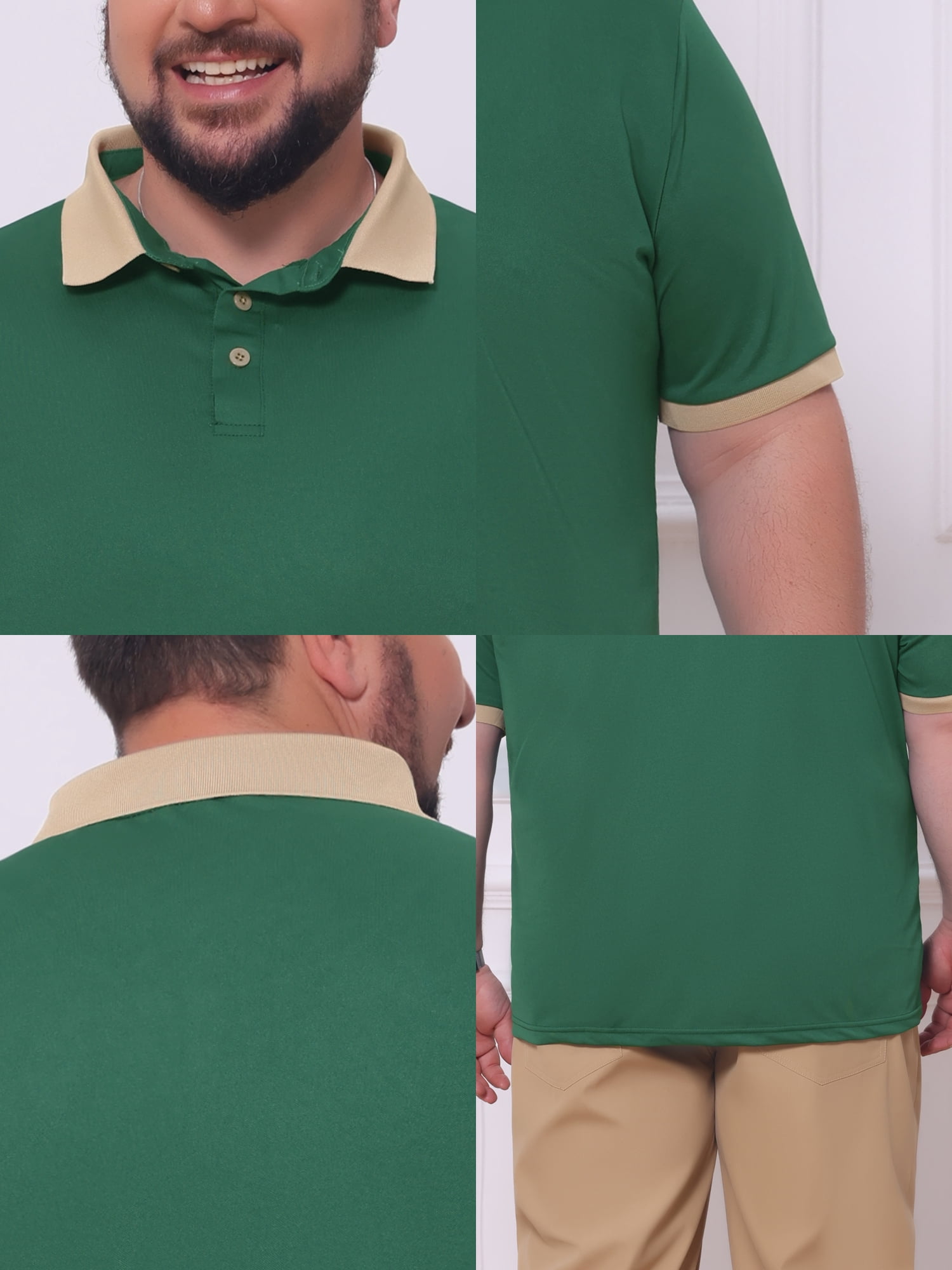 DARING DIVA Men's Contrast Collar Short Sleeves Breathable Polo Shirts 2XL Green