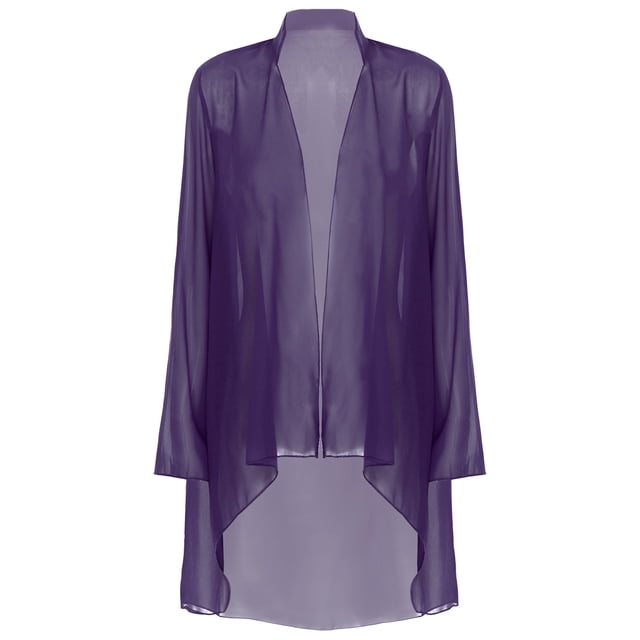 Oyolan Gilets Kimono pour Femmes en Mousseline Transparente, Cache-Maillots Décontractés Amples, Boléro Ouvert à l'Avant, Vêtement d'Extérieur Violet P