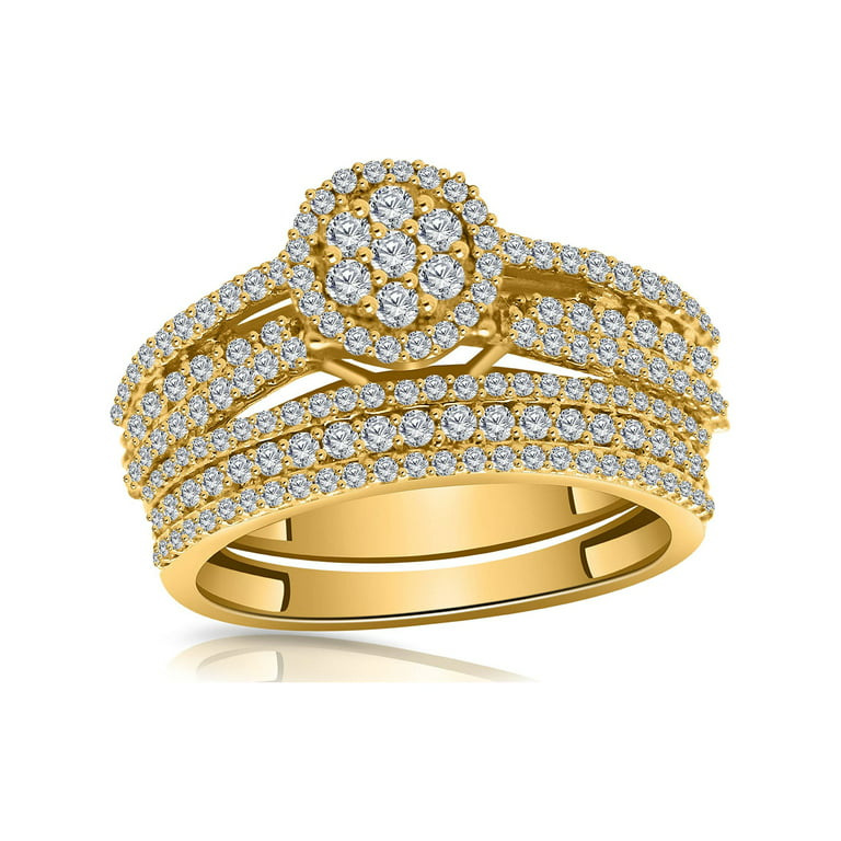 Juego de anillos novia para mujer, moissanita en anillos de compromiso chapados en oro amarillo de 18 quilates (1,25 quilates), tamaÃƒÂ±o de los anillos: 10,5 - Walmart.com