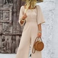thumbnail image 5 of Umbreon Beige Overalls for Women 3/4 Sleeve High Waisted Jumpsuits Wide Leg Pants Rompers Casual Beach Vacation Outfits for Women, 5 of 6