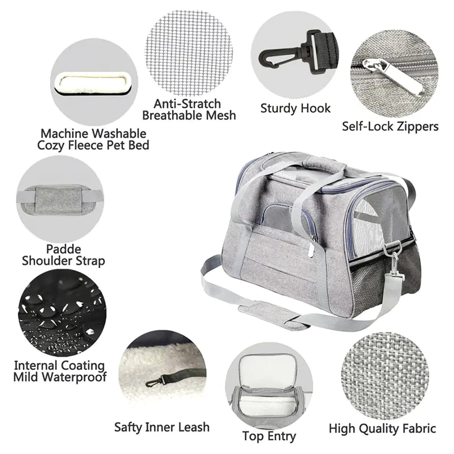 Cat, Dog Carrier for Small Medium Cats Puppies up to 15 Lbs, Soft Sided, Collapsible Travel Puppy Carrier - Grey