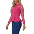 thumbnail image 4 of INSPIRE CHIC Women's Mesh Sheer Blouse Turn Down Collar Keyhole Ruffle Peplum Top XS Hot Pink, 4 of 6