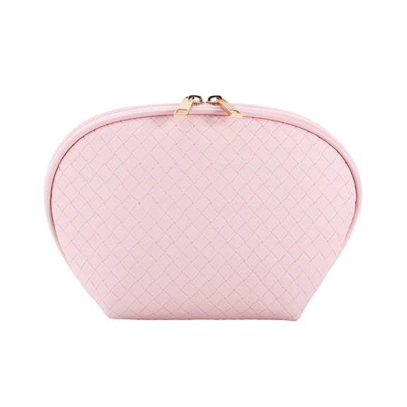 Walmart Cosmetic Accessory Pouch with Double Zipper, Baby Pink Basket Weave