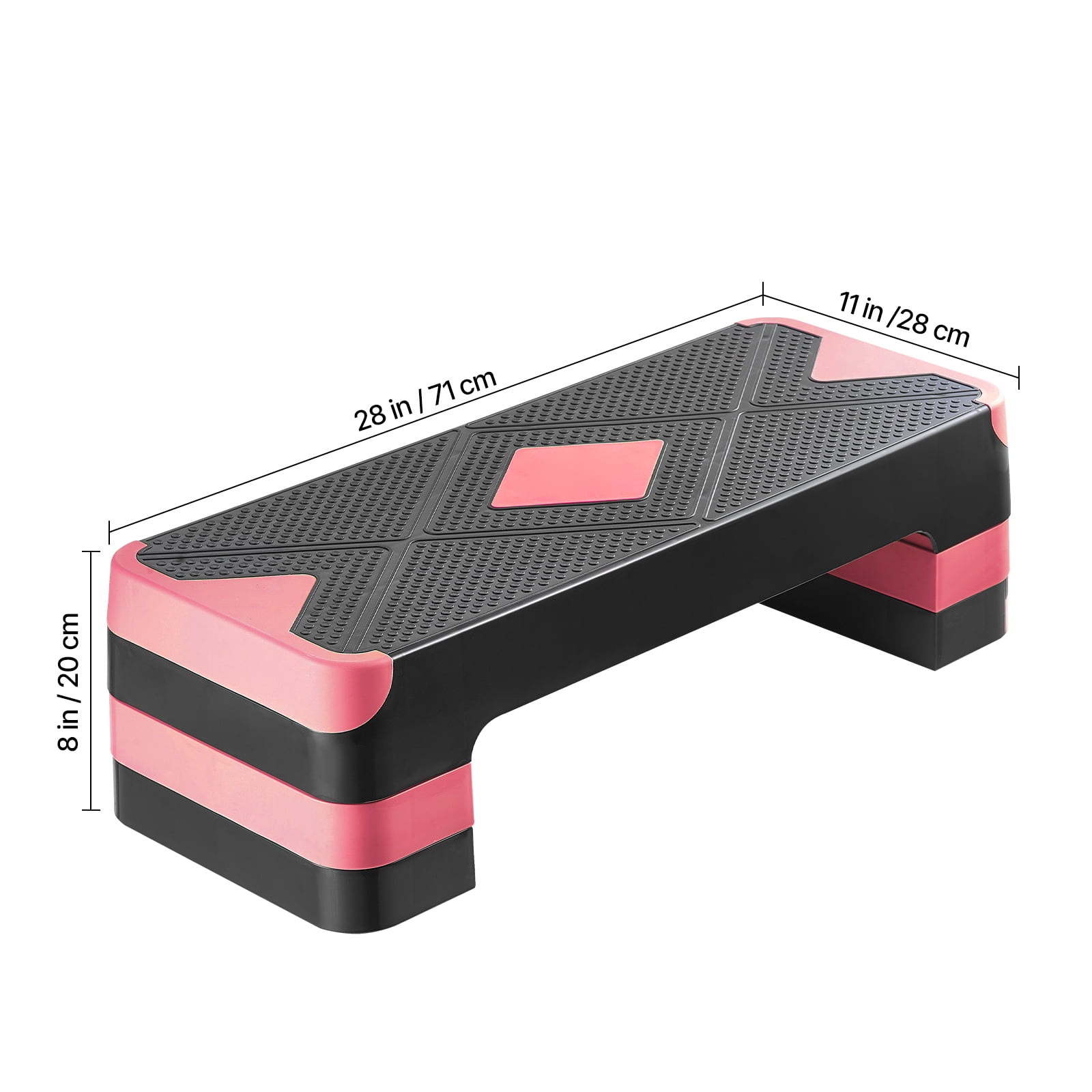 KFFKFF Aerobic Exercise Step Platform, 28-Inch Workout Stepper with Adjustable Height, Fitness Training Deck with 4 Risers, Non-Slip Surface for Home Gym Cardio and Strength, Red