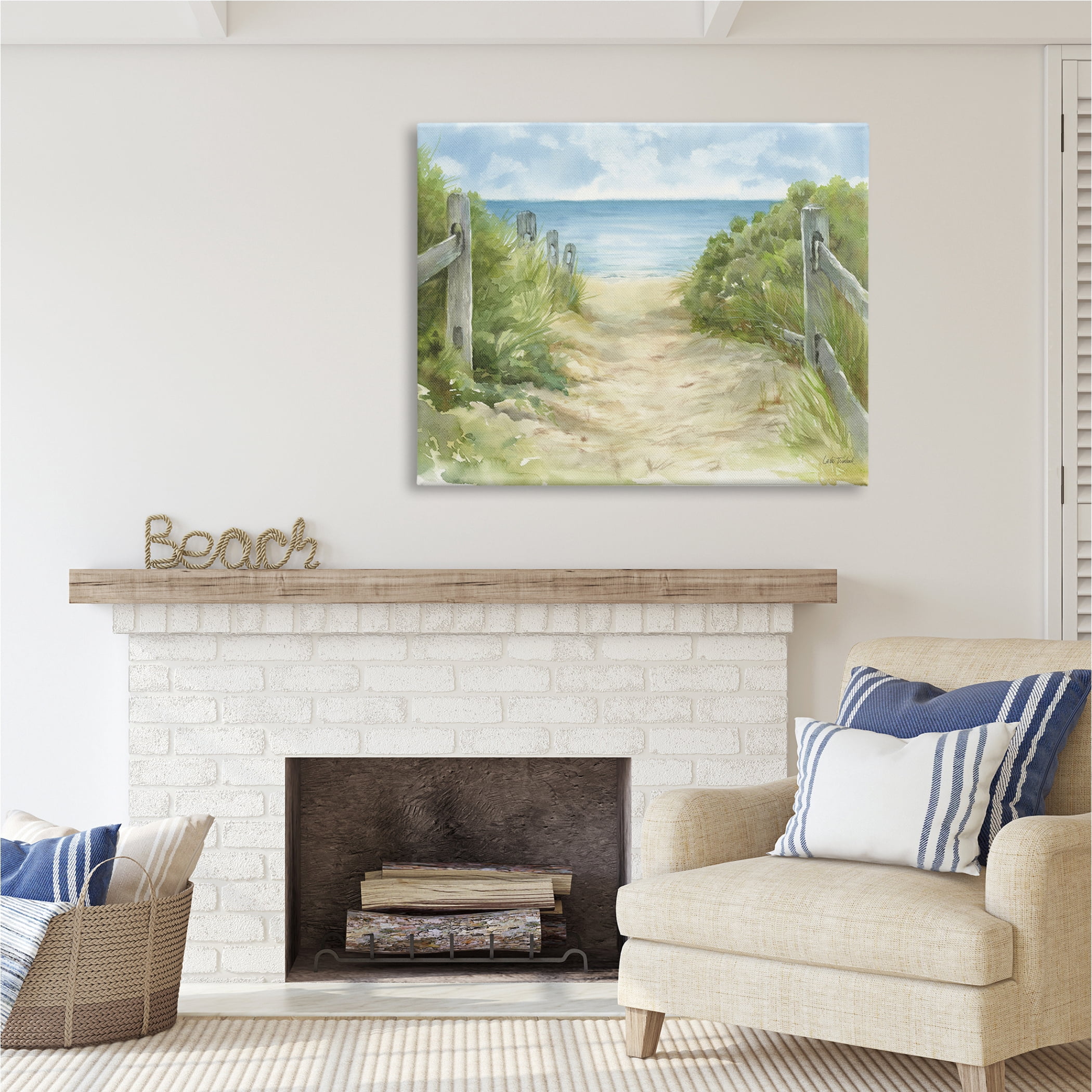 Stupell Industries Beach Path Painting Nature Painting Gallery Wrapped Canvas Print Wall Art, 48 x 36