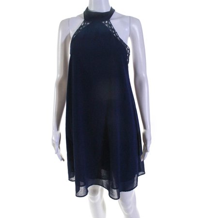 

Elle Lauri Womens Woven Lace Halter A-Line Charlotte Dress Navy Blue Size XS