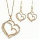 thumbnail image 2 of Conjunto de collar y aretes en forma de corazón color melocotón | Joyería de aleación para parejas | Largo del collar: 50 cm | Elegante diseño de doble corazón | Regalo para aniversarios, cumpleaños, 2 of 9