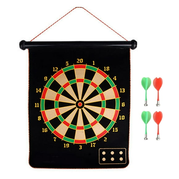 12-inch Magnetic Dart Board Double Sided Rollup Dartboards Darts Plate with 4 Safe Darts Indoor Outdoor Games for Kids and Adults