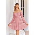 thumbnail image 2 of Vestido Wenrine Mesh de manga larga con cuello cuadrado en una línea rosa para mujer, 2 of 7