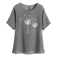 thumbnail image 3 of DDAPJ pyju Dandelion Shirts for Women Cotton Linen Short Sleeve T Shirt Casual Summer Blouse Baggy Comfy Tees Gray M, 3 of 7