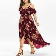 thumbnail image 2 of Jophufed Womens Plus Size Dresses Boho Flower Print Long Dress Casual Short Sleeve Cold Shoulder Dresses for Women Party Casual on Clearance, 2 of 5
