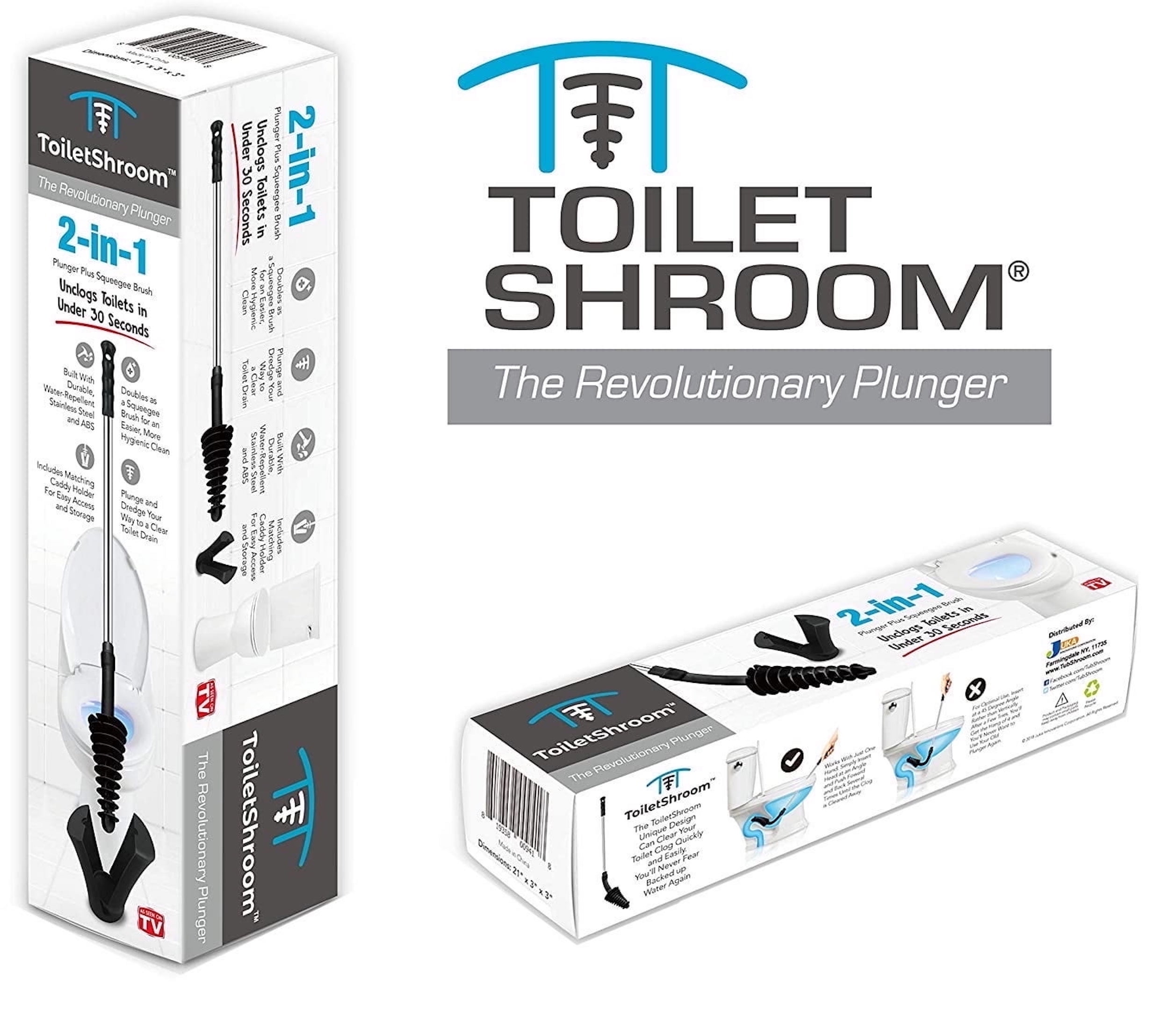 (3 pack) ToiletShroom Plunger with Stainless Steel Handle and Caddy Holder, 2 Piece