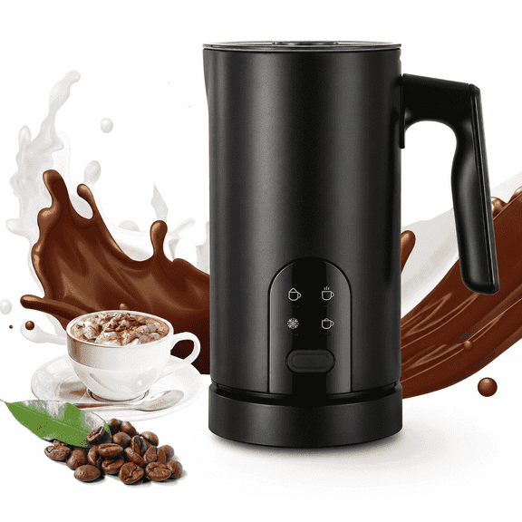 Large Capacity Milk Frother: 4-in-1 Electric Milk Steamer, Hot & Cold Foam Maker, Helpful Stainless Steel for Latte - Black