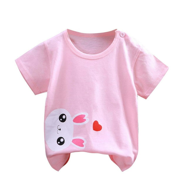 Short Sleeve T-shirt for Kids , Soft Polyester Fabric , Round Neck Design , Rabbit Print Pattern , Lightweight Breathable Fit , For Boys and Girls