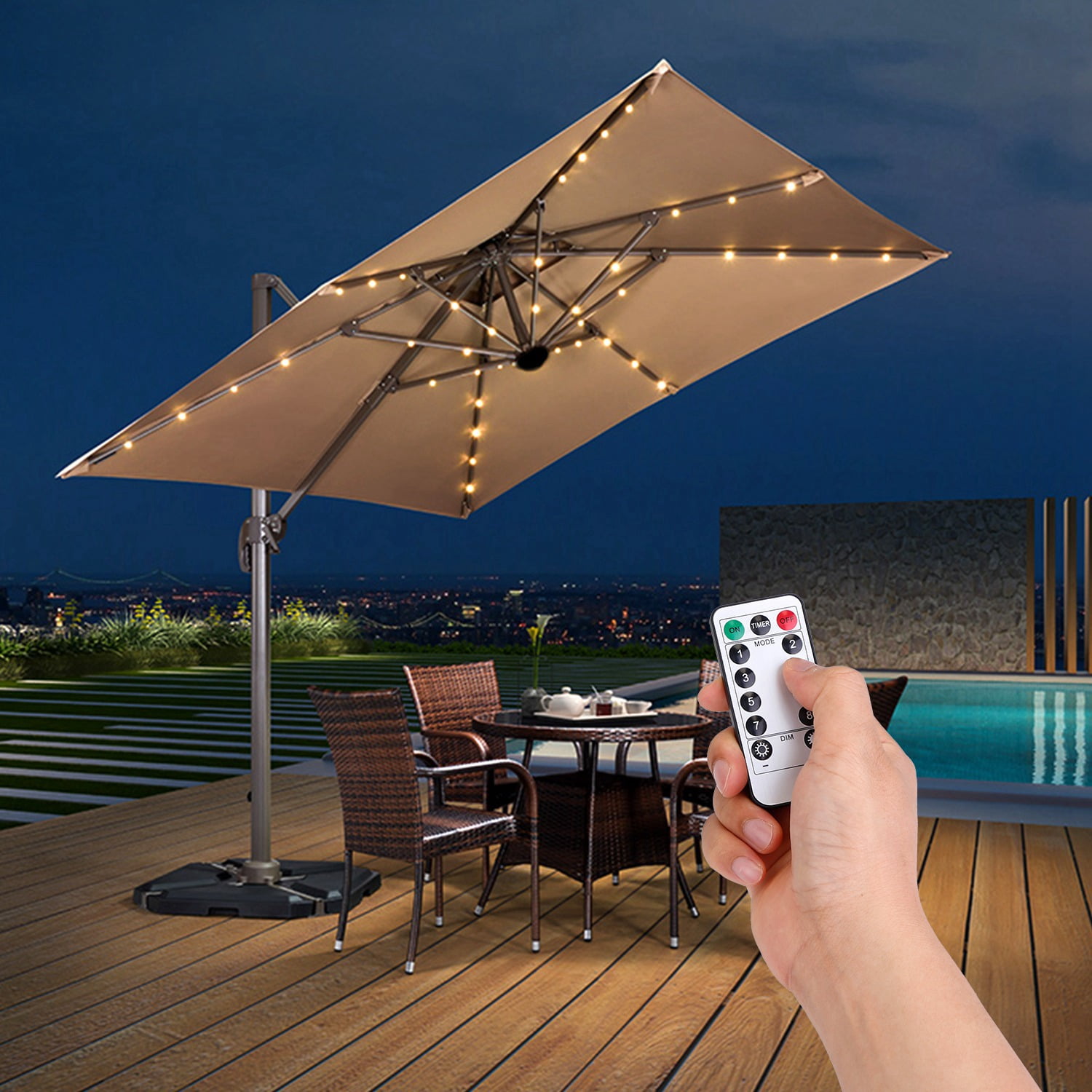 2/8 Modes Solar/Battery Patio Umbrella 104 LED String Lights with Remote Control 