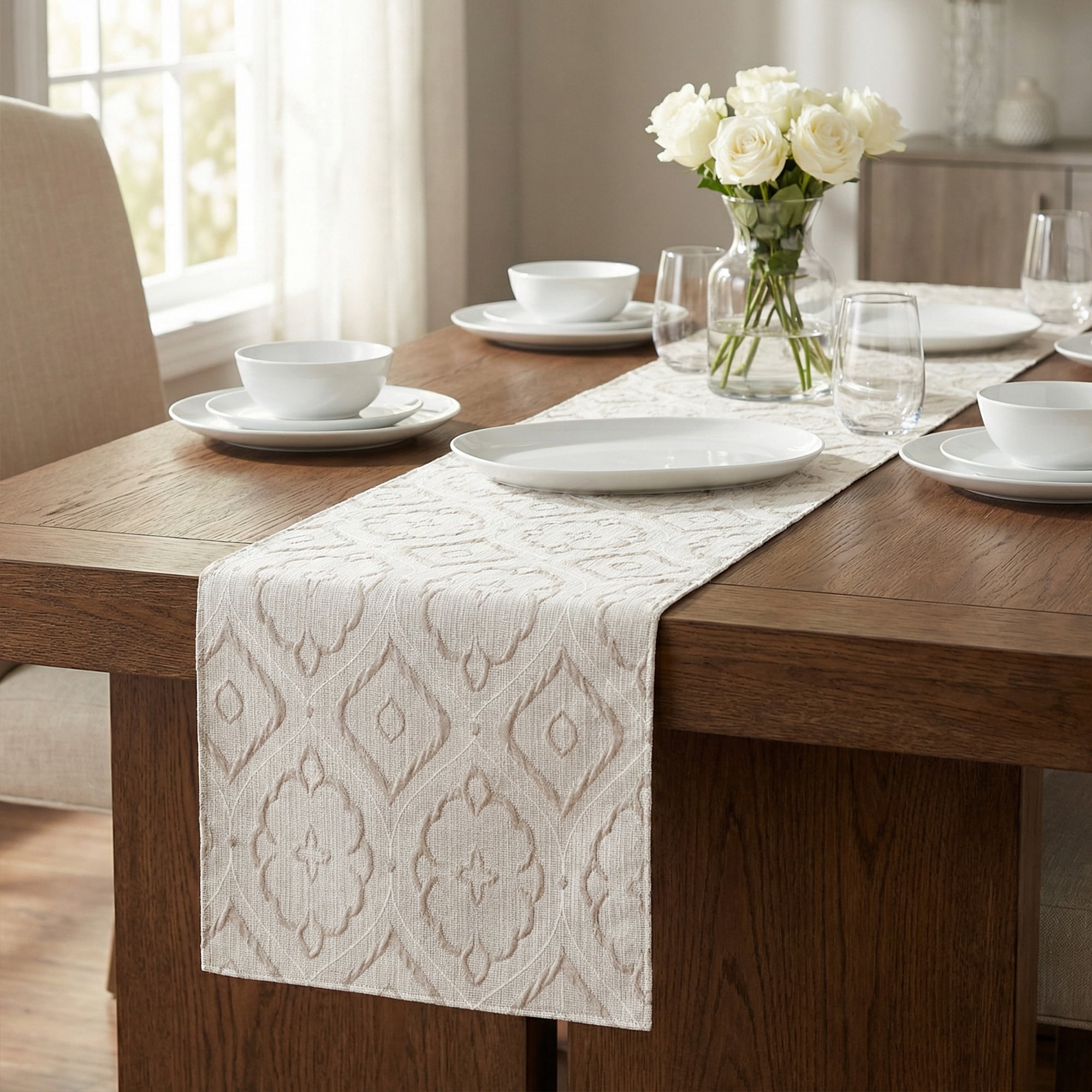 Unique Bargains Long Washable Polyester Runner Table Runner for Table Gray 13.8"x94.5"