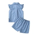 thumbnail image 3 of Glisme Girls Dresses Summer Large Size Blouse With Flared Collar And Denim Like Fabric Flowing Skirt And Floral Print Printed Blouse Set With Elastic Waist Short Pants Blue Sundress Size 9-10 Years, 3 of 9