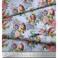 thumbnail image 3 of Soimoi Blue Rayon Fabric Leaves,Floral & American Robin Bird Decor Fabric Printed BTY 56 Inch Wide, 3 of 3