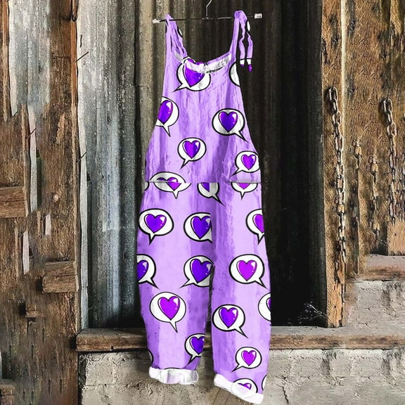 Clearance Clothes under $5.00 LEBONYARD Women's Overalls with Stylish Design,Women Ladies Printed Sleeveless Backless Loose Long Playsuits Rompers Jumpsuit with Pocket Purple XL