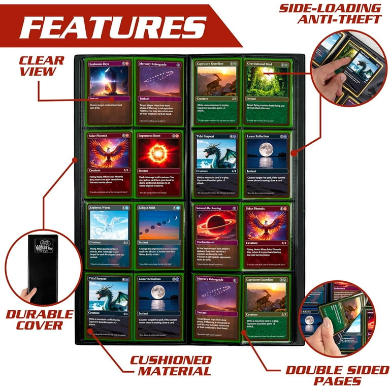 Monster Tower Binder -20 Side Loading Padded Pages that hold 320 cards  -Compatible with Yugioh Magic The Gathering & Pokemon -Unique Trading Card  Album with 8 pocket(2 x 4)Configuration -Holofoil Red - Walmart.com