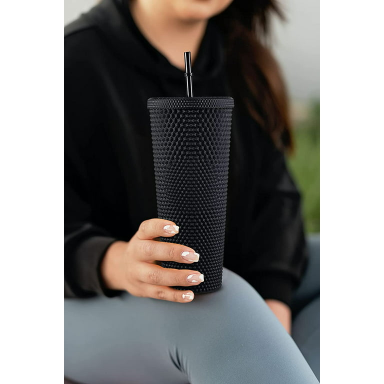 Zephyr Canyon 24oz Matte Black Tumblers with Lids and Straws - Pastel Double Wall Tumbler - Insulated Acrylic Cups for Hot & Col