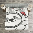 thumbnail image 3 of Ambesonne Sloth Quilted Bedspread Set 3 Pcs, Sloth Christmas Hat, Queen Size, Grey Red Black, 3 of 3