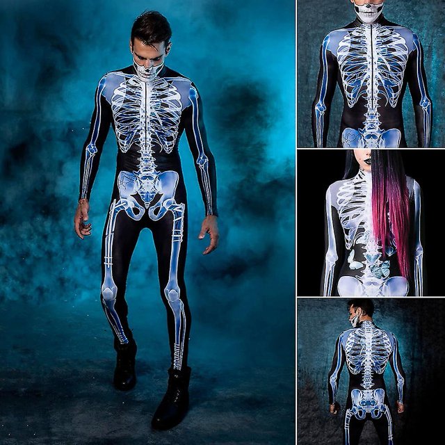 Body Sexy de esqueleto 3d para adultos, mono de diablo con diseño de hueso de terror, disfraces de fiesta de Halloween, novedad de 2023