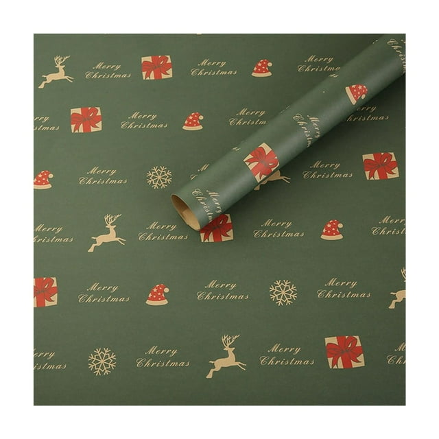 WLOELOEW Green Christmas Wrapping Paper Folded Sheet For Gift Box Holiday Decor With Snowflakes Tree Design Size 28X20 Inches Green Christmas Wrapping Paper Green