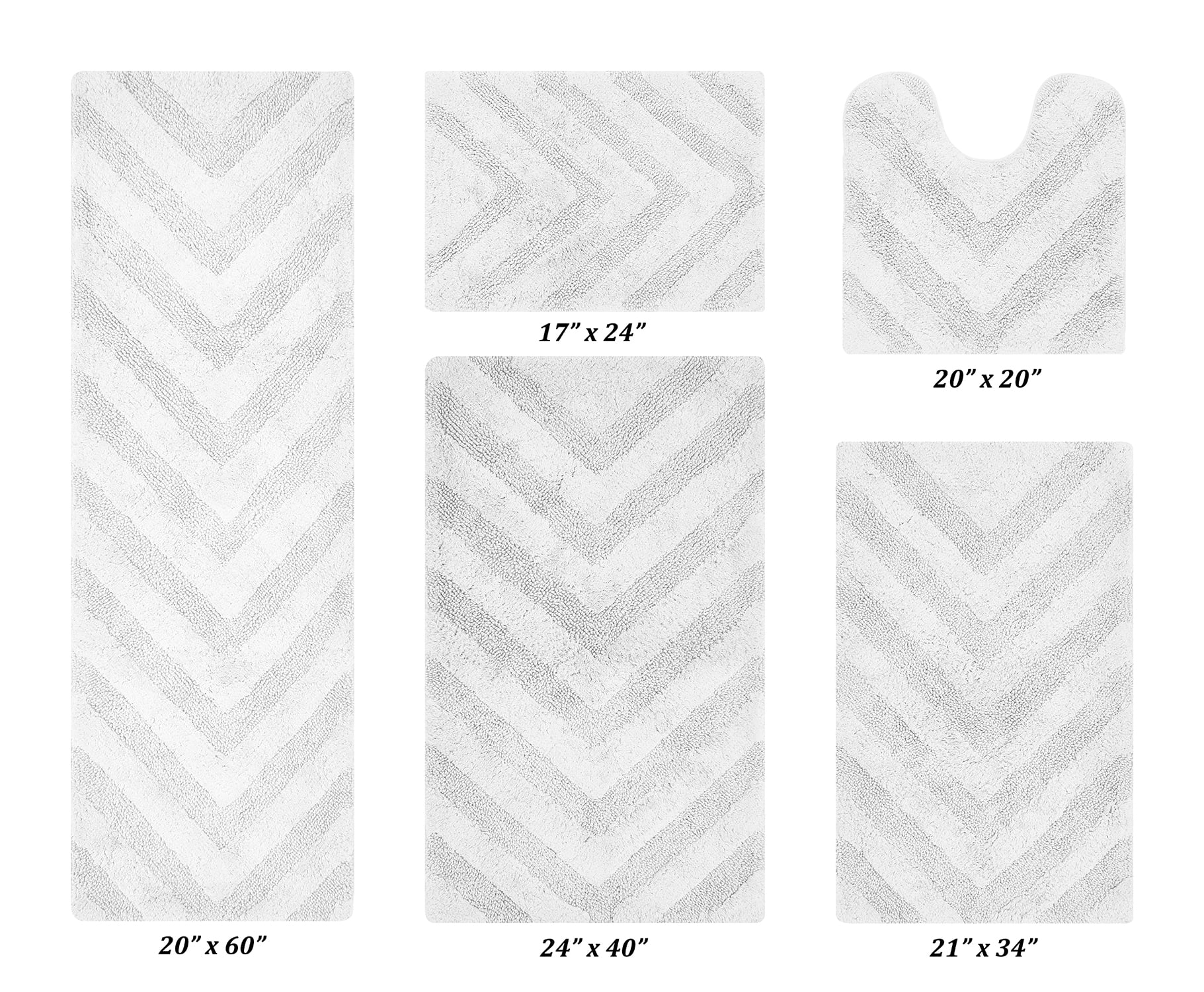 Better Trends 5 Piece Bathroom Rug Set 100% Cotton Extra Soft Tufted Bath Rug Water Absorbent Non-Slip Bath Mat Machine Washable (White) Hugo Collection