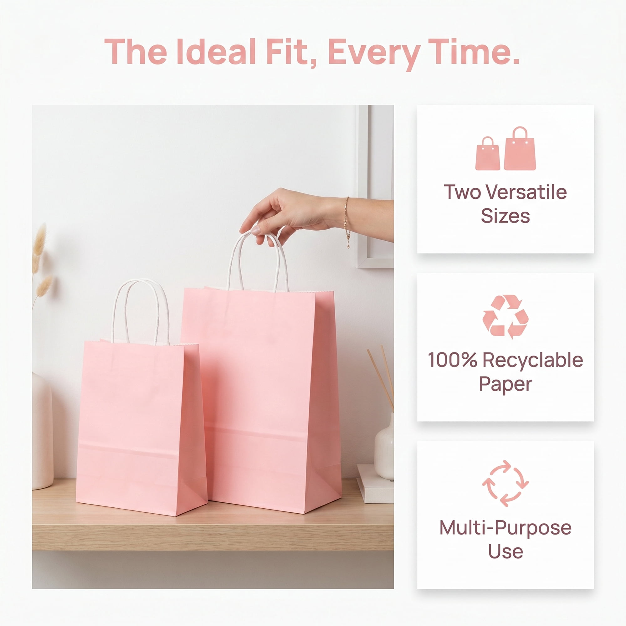 Unique Bargains 10Pcs Heavyweight Premium Gift Bags with Handles Pink 8.3" x 4.3" x 10.6"
