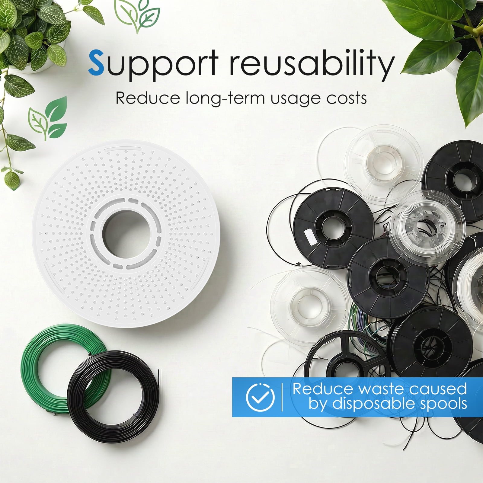 Reusable 3D Printer Filament Spool for Bambu Lab P1S P1P A1 X1C - 2Pcs ABS Filament Reel Holder for PLA PETG TPU - Empty Refillable Spool Replacement, 1kg Capacity