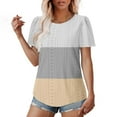 thumbnail image 6 of Summer Homenesgenics Womens Tops under $5 Women's Spring/Summer Color Blocked Round Neck Sleeve Short Sleeve Top T-Shirt Beige M, 6 of 8