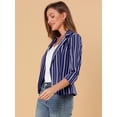 thumbnail image 3 of Blazer De Solapa Con Muescas Y Mangas 3/4 A Rayas Para Mujer Azul profundo L, 3 of 6