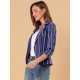 thumbnail image 3 of Blazer De Solapa Con Muescas Y Mangas 3/4 A Rayas Para Mujer Azul profundo L, 3 of 6