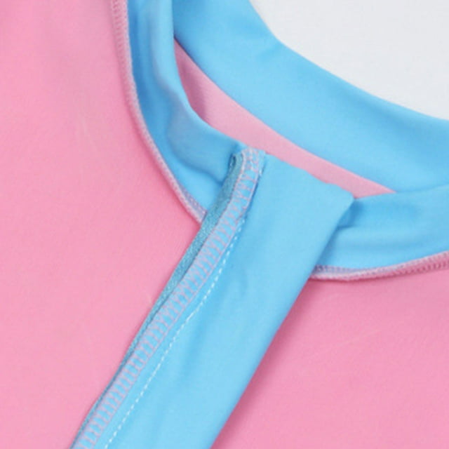 maskred Color Contrast Splicing Bathing Suit For Summer Chic Fabric Is Soft And Comfortable Swimwear Beach Pink long sleeved 2XL