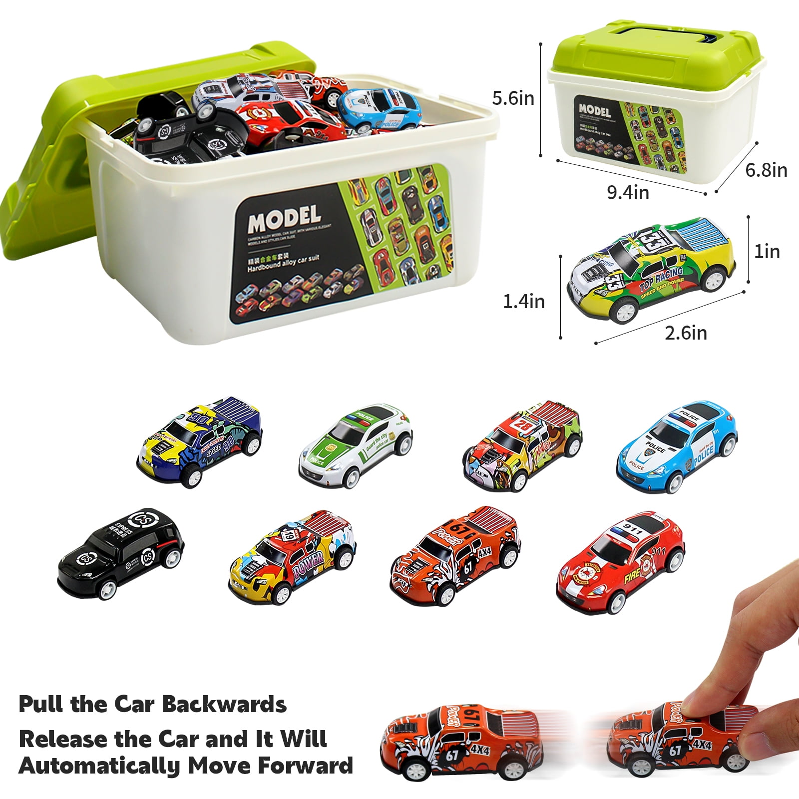 30 Pack Diecast Pull Back Toy Cars, Friction Powered Race Cars