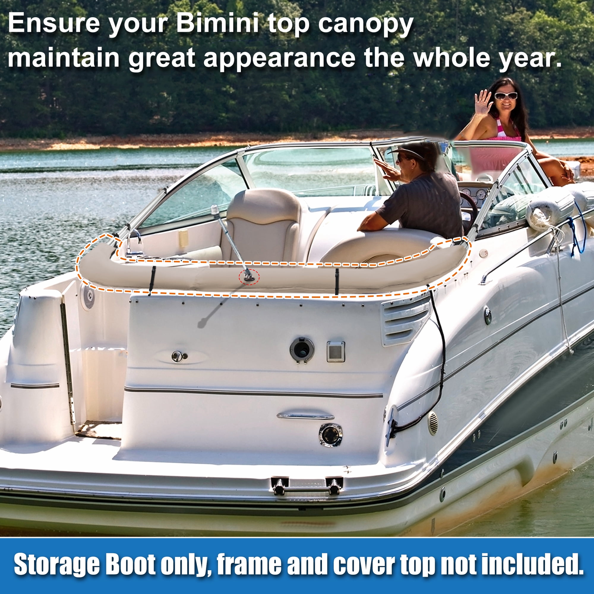 Unique Bargains Bimini Top Storage Boot Cover Stern Light Hole 3 Bow 4 Bow Beige 97"-103"