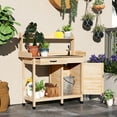 thumbnail image 2 of Outsunny Garden Potting Bench Table with Sink, Lockable Storage Cabinet and Open Shelf, Outdoor Planting Workstation with Steel Tabletop Natural Wood, 2 of 10