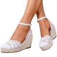 thumbnail image 6 of IWRICH Espadrilles Wedges Sandals for Women Wedge Platform Sandals Closed Toe Ankle Strap Buckle Casual Summer Wedge Heels White 9, 6 of 9