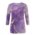 thumbnail image 3 of Hauts d'Été pour Femmes 2023 T-shirt Décontracté Imprimé Manches 3/4 Col Rond T-shirt Bohème Grande Taille pour Femmes, 3 of 3