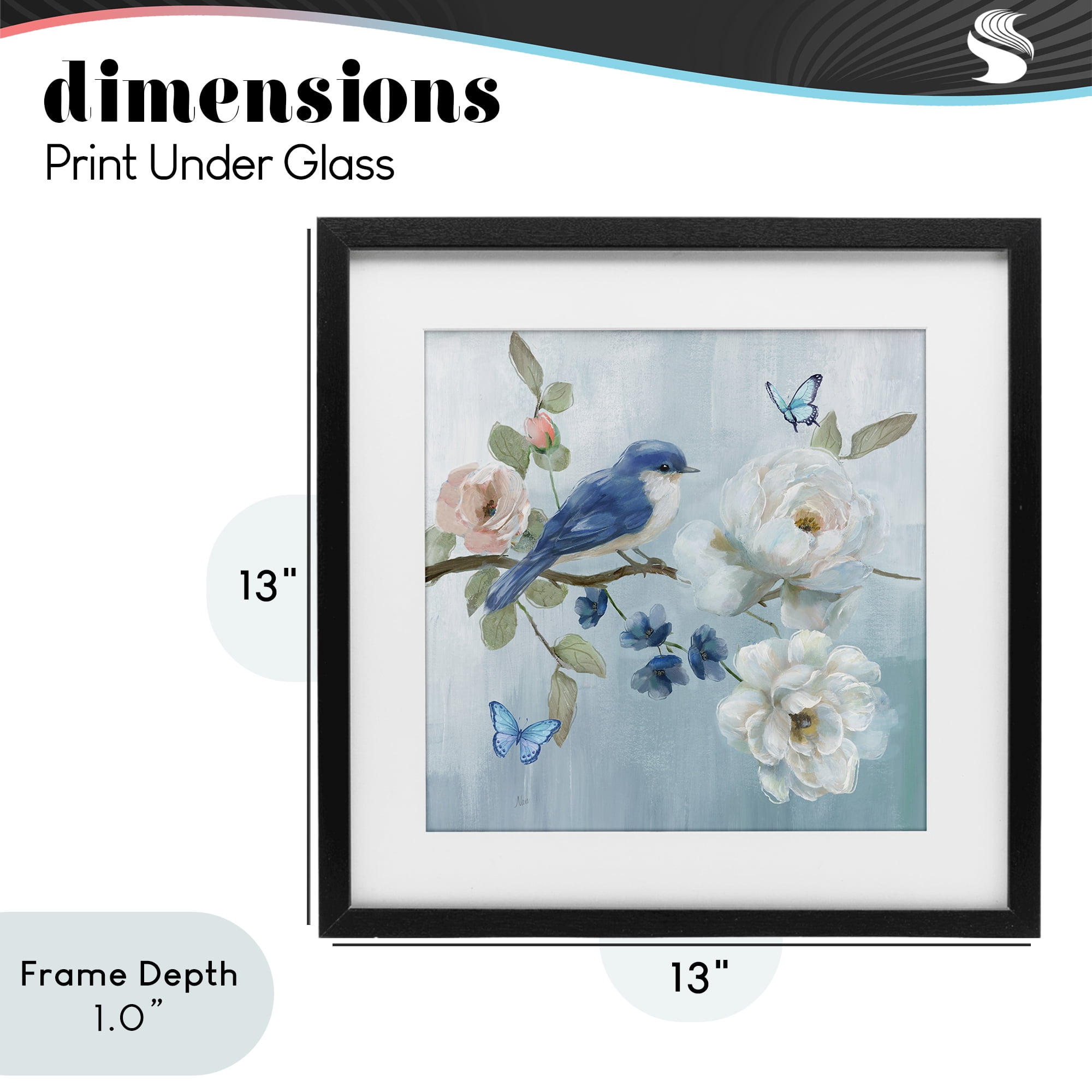 Stupell Industries Blue Bird Tranquility Black Framed Print Under Glass, design by Nan