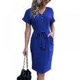 thumbnail image 1 of Basic V Cou Casual Robe à Manches Courtes Ceinturée Robe de Bureau Couleur Unie Parti Mini Robes Slim Robe Moulante Robe, 1 of 9