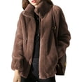thumbnail image 1 of LUXUR Ladies Full Zip Sherpa Jackets Drawstring Holiday Overcoats Brown 2XL, 1 of 4