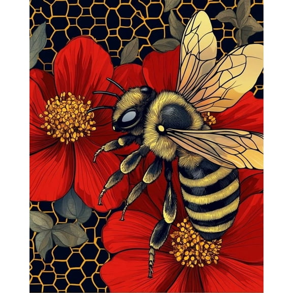 Paint by Numbers for Adults Kids Beginner Bees Dancing in Red Lotus DIY Acrylic Painting by Numbers Kits with Brushes Acrylic Pigment Home Decoration Gifts 16 x 20 inch
