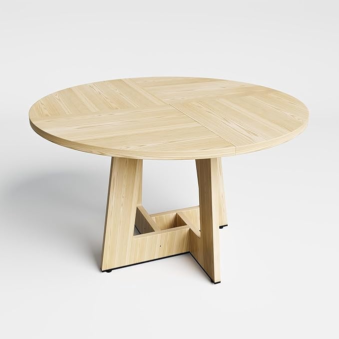 Gelloan 47" Round Dining Table for 4-6 Persons, Modern Farmhouse Wooden Kitchen Table for Dining Room Kitchen,Oak (Only Table)