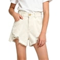 thumbnail image 2 of QIUOMBBP Girl's Distressed Jean Shorts High Waisted Frayed Hem Denim Shorts with Pockets Summer Outdoor Shorts Beige 13-14Years, 2 of 6