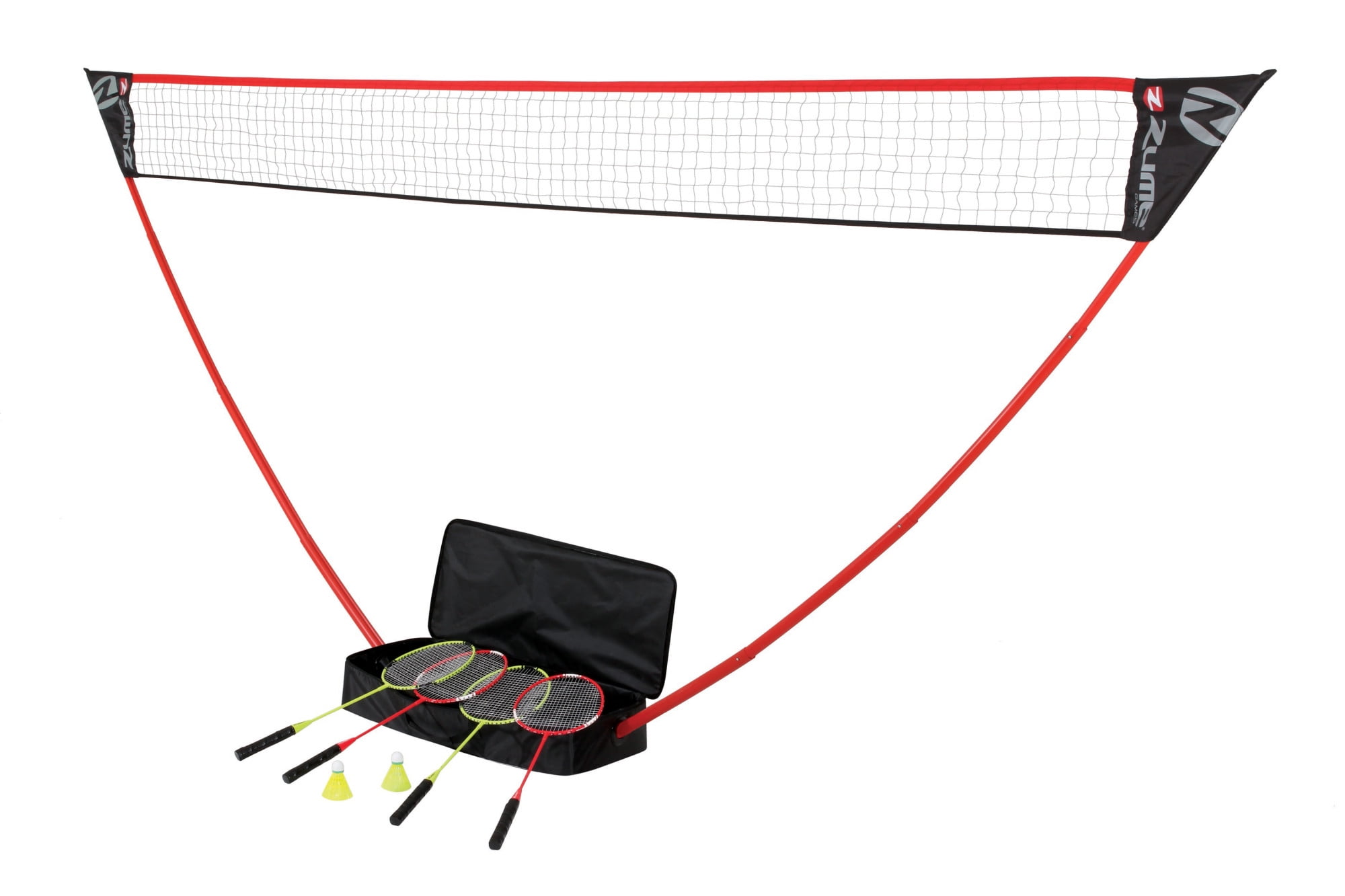 Sets Up on Any Sur... Zume Games Portable Badminton Set with Freestanding Base 