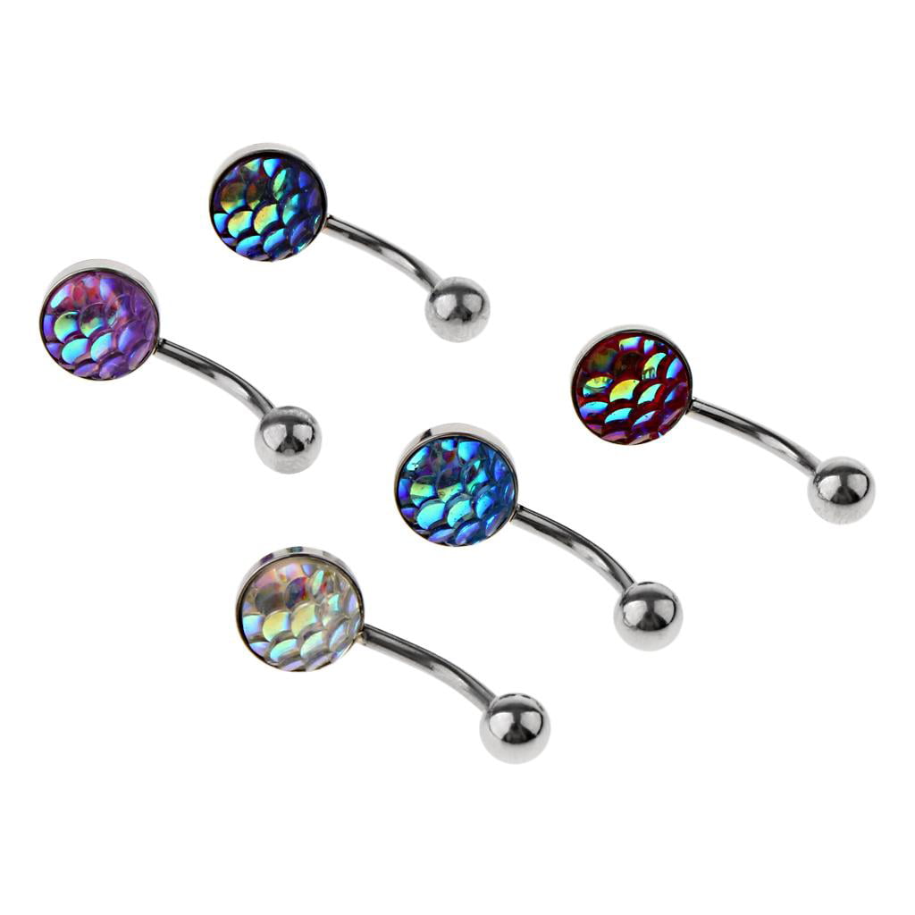 5Pcs Ball Belly Bars Crystal Dangly Reverse Drop Navel Button Ring Piercing 