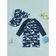 thumbnail image 6 of BemeyourBBs Toddler Baby Boy Girl One Piece Swimsuit with Sunhat Set Newborn Infant Bathing Suit Long Sleeve Rash Guard Half Zipper Sea Animal Shark Swimwear Beachwear UPF 50+, 6 of 9